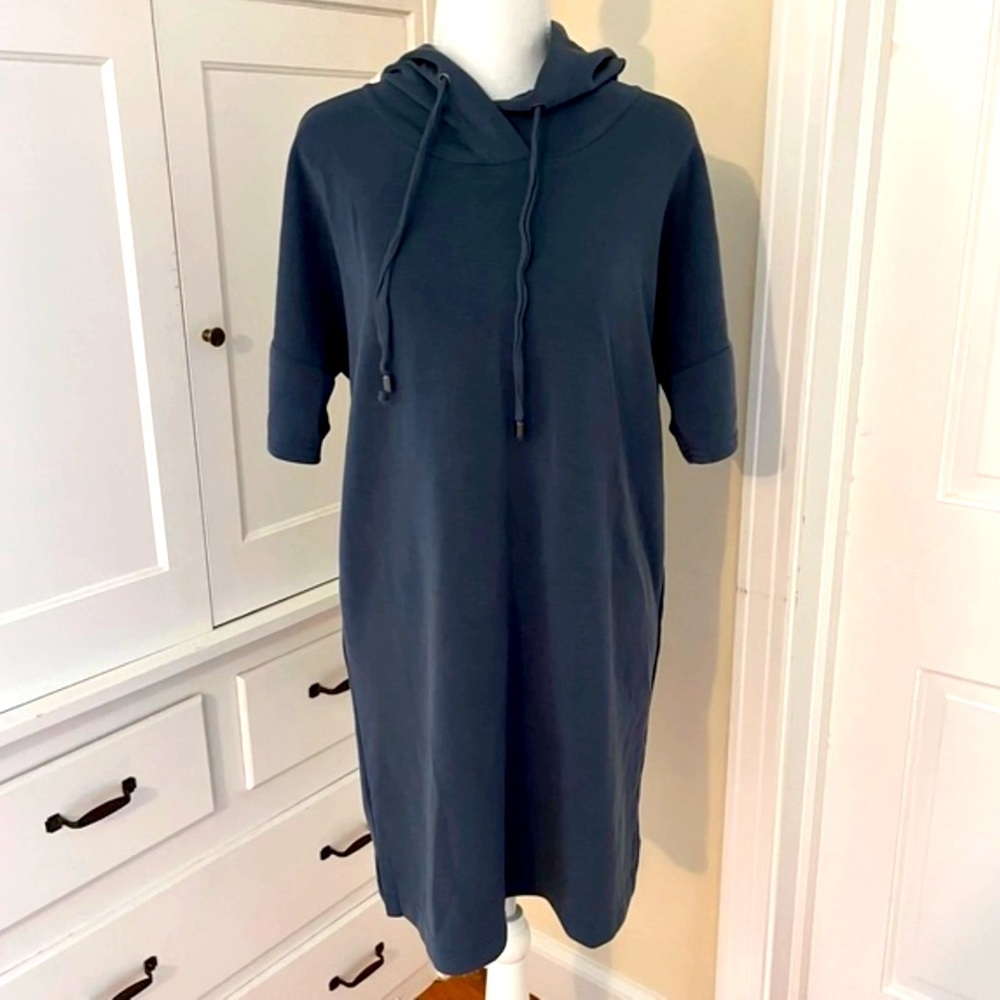 cable & gauge blue hooded dress